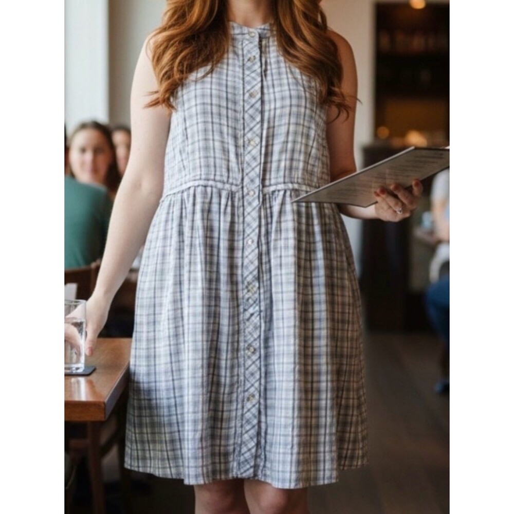Hem & Thread Checkered Blue and White Mini Dress 100% Cotton